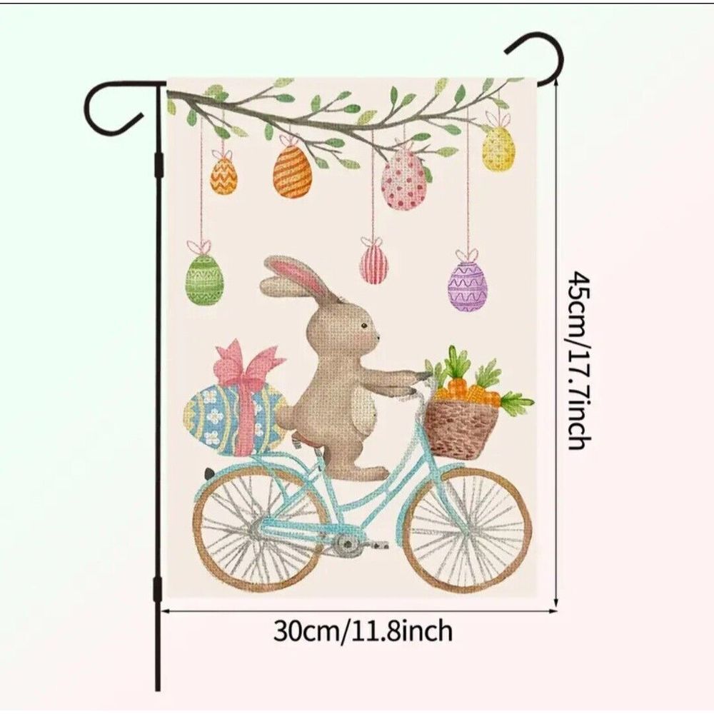 NEW Home & Garden 1 Piece Easter Garden‎ Flag,  Creative Cute Bunny On Bike